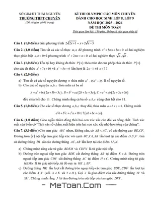 Đề thi Olympic Toán THCS năm 2025 – 2026 trường THPT chuyên Thái Nguyên