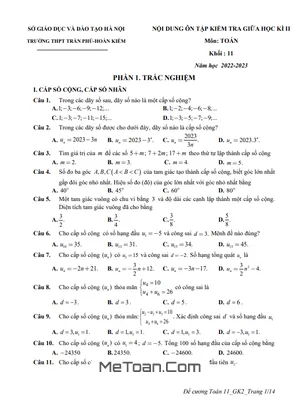 Ôn Tập Giữa Kì 2 Toán 11 Năm 2022 - 2023 Trường THPT Trần Phú - Hà Nội