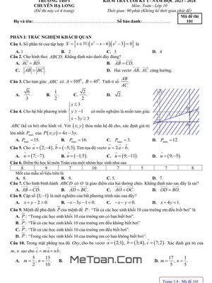 Đề thi học kì 1 Toán 10 năm 2023 - 2024 trường THPT Chuyên Hạ Long - Quảng Ninh