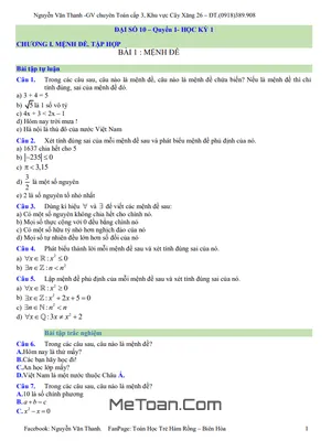Bài Tập Toán 10 Học Kì 1 - Nguyễn Văn Thanh