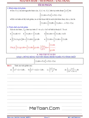 Bài Tập Tự Luận Và Trắc Nghiệm Tích Phân - Đặng Ngọc Hiền