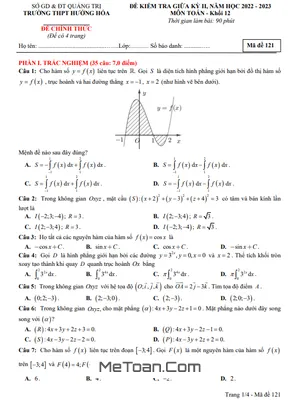 Đề Thi Giữa Kỳ 2 Toán 12 Năm 2022 - 2023 Trường THPT Hướng Hóa - Quảng Trị