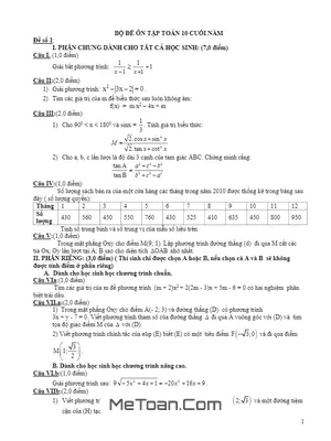 Trọn bộ 25 Đề Ôn Thi Học Kì 2 Môn Toán Lớp 10 Năm 2016 - 2017 (Có Đáp Án)