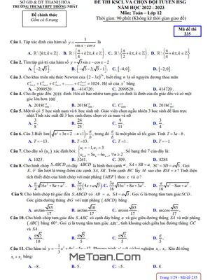 Đề HSG Toán 12 năm 2022 – 2023 trường THCS & THPT Thống Nhất – Thanh Hóa