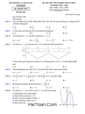 Đề thi thử THPT Quốc gia 2023 môn Toán sở GD&ĐT Nam Định