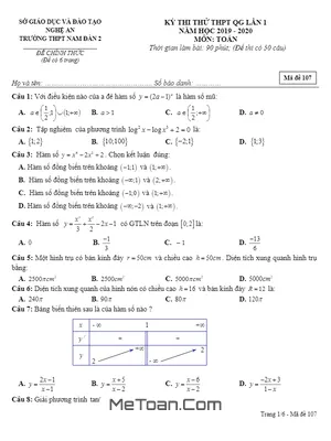 Đề thi thử THPT QG 2020 môn Toán lần 1 trường THPT Nam Đàn 2 – Nghệ An