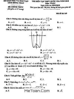 Đề thi diễn tập THPT Quốc gia 2018 môn Toán - Sở GD&ĐT Đồng Tháp