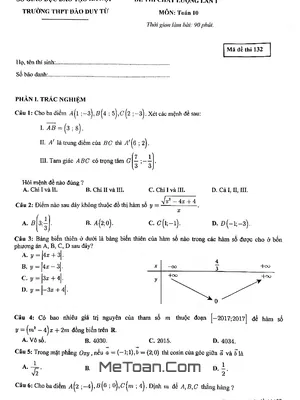 Đề thi chất lượng lần 1 Toán 10 trường THPT Đào Duy Từ - Hà Nội năm 2019 - 2020