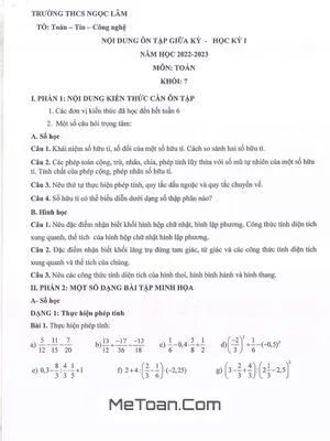 Đề Cương Ôn Tập Giữa Kì 1 Toán 7 Năm 2022 - 2023 Trường THCS Ngọc Lâm - Hà Nội