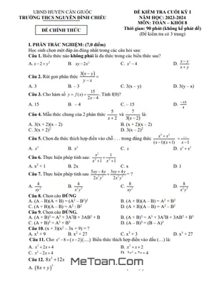 Đề thi học kỳ 1 Toán 8 năm 2023 - 2024 trường THCS Nguyễn Đình Chiểu - Long An