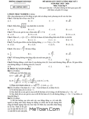 Đề học kỳ 1 Toán 9 năm 2023 – 2024 phòng GD&ĐT Hải Hậu – Nam Định