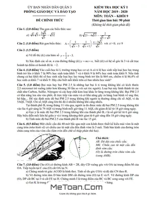 Đề thi học kỳ 1 Toán 9 năm 2019 - 2020 phòng GD&ĐT Quận 3 - TP HCM