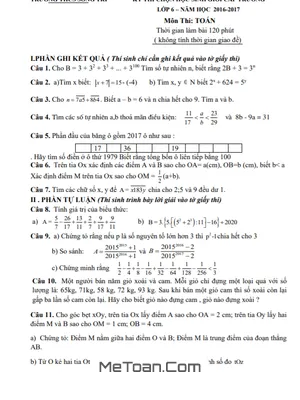Đề thi HSG Toán 6 cấp trường năm 2016 - 2017 trường THCS Sông Trí - Hà Tĩnh