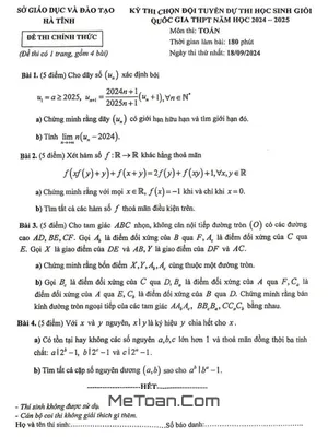 Đề chọn đội tuyển thi HSG QG môn Toán THPT năm 2024 - 2025 sở GD&ĐT Hà Tĩnh
