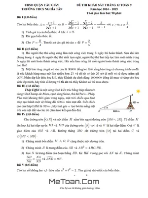 Đề khảo sát tháng 12 Toán 9 năm 2024 - 2025 trường THCS Nghĩa Tân - Hà Nội