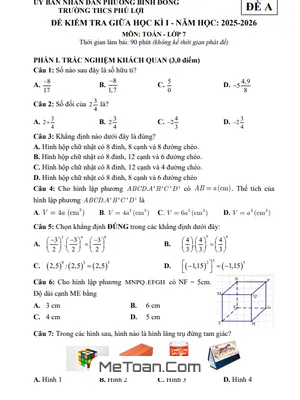 Đề Thi Giữa Học Kì 1 Toán 7 (2025 – 2026) Chính Thức – THCS Phú Lợi, TP. Hồ Chí Minh