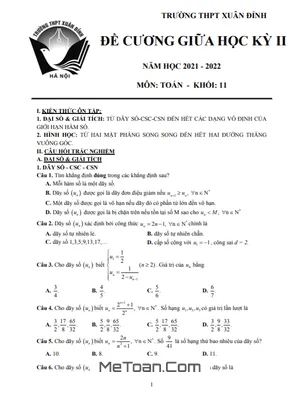 Đề Cương Ôn Tập Giữa Kỳ 2 Môn Toán Lớp 11 Năm 2021 - 2022 Trường THPT Xuân Đỉnh - Hà Nội