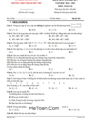Đề thi học kì 1 Toán 10 năm 2022 – 2023 trường THPT Phạm Phú Thứ – Quảng Nam