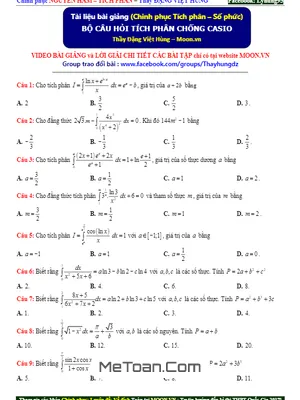Bộ Câu Hỏi Tích Phân Chống Casio Có Lời Giải Chi Tiết - Đặng Việt Hùng