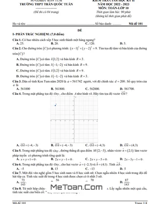 Đề Thi Cuối Kỳ 2 Toán 10 Năm 2022 - 2023 Trường THPT Trần Quốc Tuấn - Kon Tum