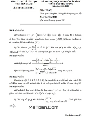 Đề thi HSG tỉnh Toán THPT năm 2022 - 2023 sở GD&ĐT Tiền Giang