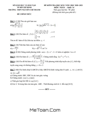 Đề thi HK2 Toán 11 năm 2020 - 2021 trường THPT Nguyễn Chí Thanh - TP HCM