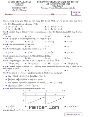 Đề thi thử tốt nghiệp THPT 2023 môn Toán - Sở GD&ĐT Nghệ An