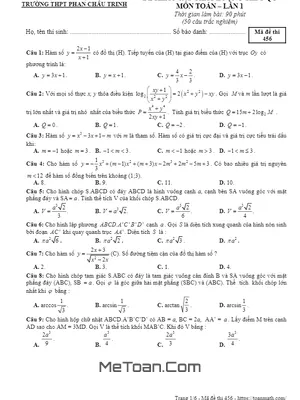 Đề KSCL Toán THPT Quốc Gia 2019 Lần 1 Trường Phan Châu Trinh – Đà Nẵng