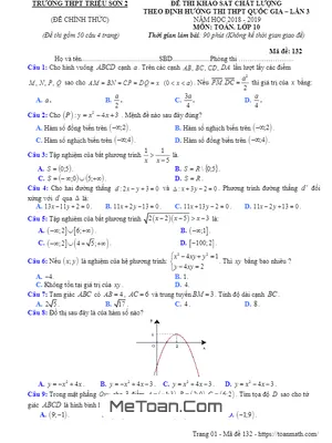 Đề thi KSCL Toán 10 THPTQG lần 3 năm 2018 - 2019 trường Triệu Sơn 2 - Thanh Hóa