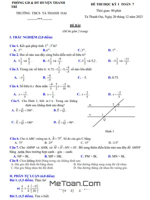 Đề thi học kỳ 1 Toán 7 năm 2023 - 2024 trường THCS Tả Thanh Oai - Hà Nội