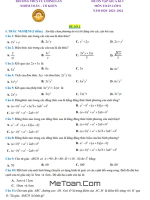 10 Đề Ôn Tập Giữa Kì 1 Toán 8 Năm 2023 - 2024 Trường THCS Cù Chính Lan - Thanh Hóa