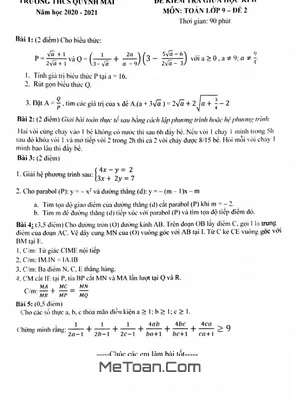 Đề thi giữa kì 2 Toán lớp 9 năm 2020 - 2021 trường THCS Quỳnh Mai - Hà Nội