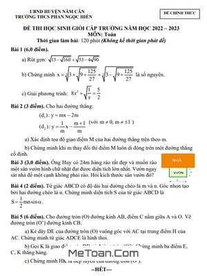 Đề thi HSG Toán 9 năm 2022 - 2023 trường THCS Phan Ngọc Hiển - Cà Mau