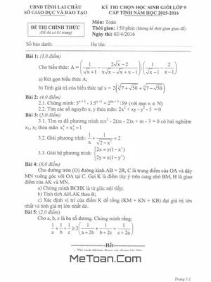 Đề thi HSG Toán 9 cấp Tỉnh Lai Châu năm học 2015 - 2016