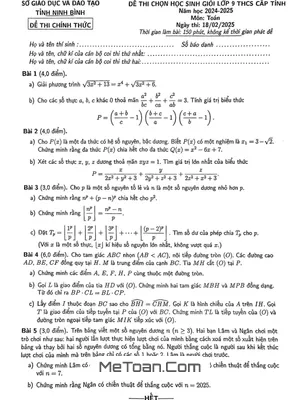 Đề thi học sinh giỏi Toán 9 cấp tỉnh năm 2024 - 2025 sở GD&ĐT Ninh Bình