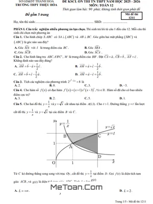 Đề thi khảo sát chất lượng Toán 12 ôn thi tốt nghiệp THPT 2026 trường THPT Thiệu Hóa – Thanh Hóa