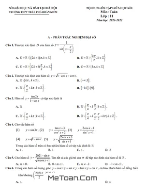 Ôn Tập Giữa Kì 1 Toán 11 Năm 2021 - 2022 Trường THPT Trần Phú - Hà Nội
