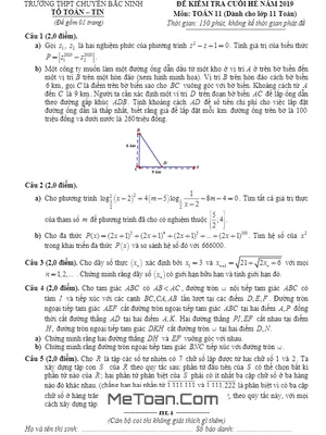 Đề kiểm tra cuối hè môn Toán lớp 11 năm 2019 trường THPT chuyên Bắc Ninh