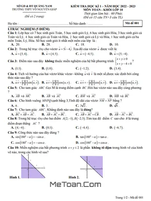 Đề thi HK1 Toán 10 năm 2022 – 2023 trường THPT Võ Nguyên Giáp – Quảng Nam