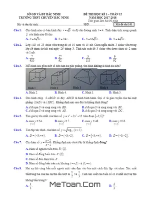 Đề thi học kỳ 1 Toán 12 năm học 2017 - 2018 trường THPT chuyên Bắc Ninh