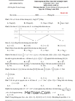 Đề khảo sát Toán 12 năm 2023 - 2024 trường THPT Triệu Sơn 2 - Thanh Hóa