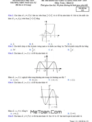 Đề khảo sát chất lượng Toán 12 năm 2019 - 2020 trường THPT Ngô Gia Tự - Phú Yên