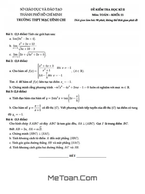 Đề thi HK2 Toán 11 năm 2020 – 2021 trường THPT Mạc Đĩnh Chi – TP HCM