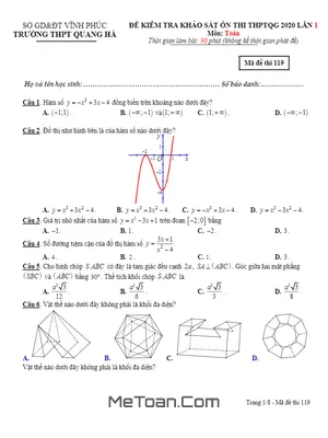 Đề khảo sát ôn thi THPT Quốc gia 2020 môn Toán lần 1 trường THPT Quang Hà - Vĩnh Phúc