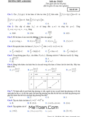 Đề Thi Thử Toán THPT Quốc Gia 2019 Lần 1 Trường A Hải Hậu – Nam Định