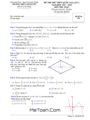 Đề Thi Thử THPTQG 2018 Môn Toán Trường THPT Cẩm Xuyên - Hà Tĩnh Lần 2