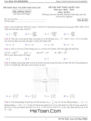 Đề thi thử THPT Quốc gia 2017 môn Toán - Sở GD&ĐT Gia Lai