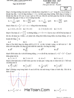 Đề thi thử THPT Quốc gia 2017 môn Toán trường Lạng Giang 2 – Bắc Giang lần 1 có đáp án