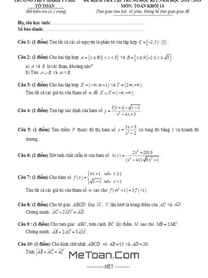 Đề kiểm tra tập trung HK1 Toán 10 năm 2018 - 2019 trường Marie Curie - TP. HCM