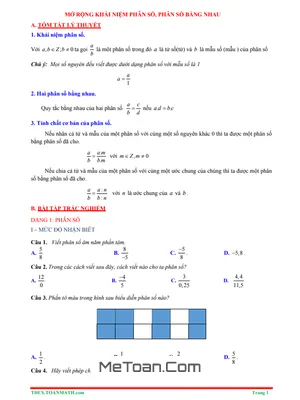 Lý thuyết và trắc nghiệm mở rộng phân số, phân số bằng nhau lớp 6